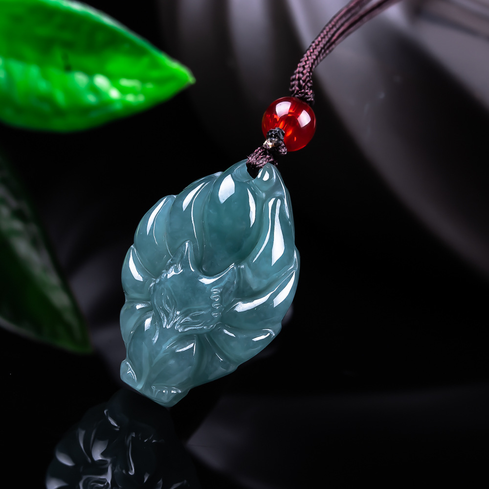 Women Accessories Jewelry - قلادة ثعلب من اليشم البورمي الطبيعي،